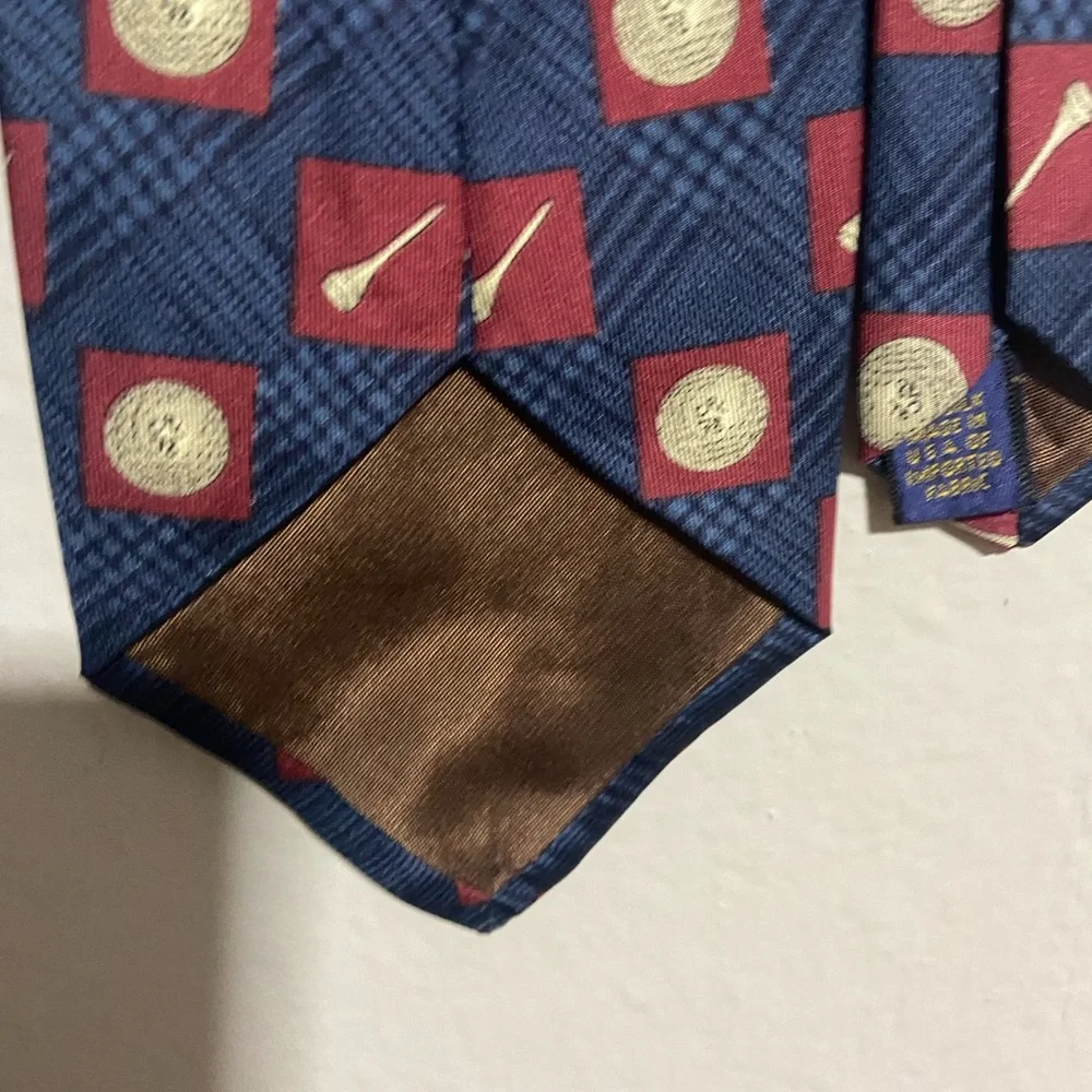 Vintage Chaps Ralph Lauren  Blue and Red Silk Tie with Golf  Motif